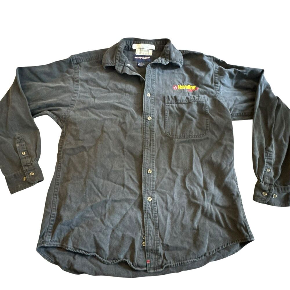 MensVintage Race D.Allison Era Black Swingster Texaco‎ Havoline Pocket Shirt L